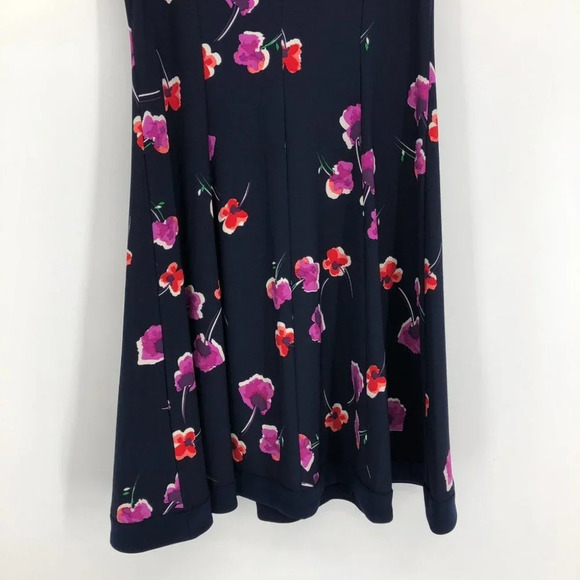 Chaps Navy Blue Floral  Red Pink Sleeveless Fit & Flair midi dress SP - Picture 10 of 13